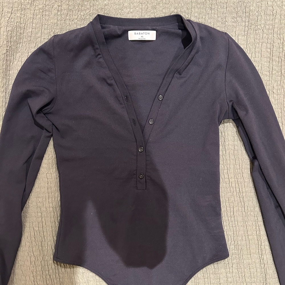 Babaton Black V-Neck Long Sleeve Bodysuit